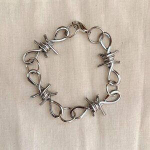 y2k 2000s style barbwire thorn emo silver bracelet